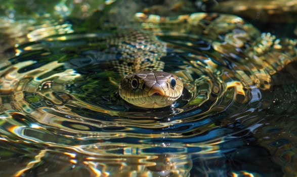 Snake swimming in clear water photo