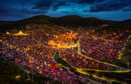 SICHUAN, CHINA-MAY 15, 2024-Top view monastery at Larung gar in sertar city at Sichuan, China. photo