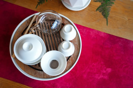 Unused Chinese tea set preparing on the table photo