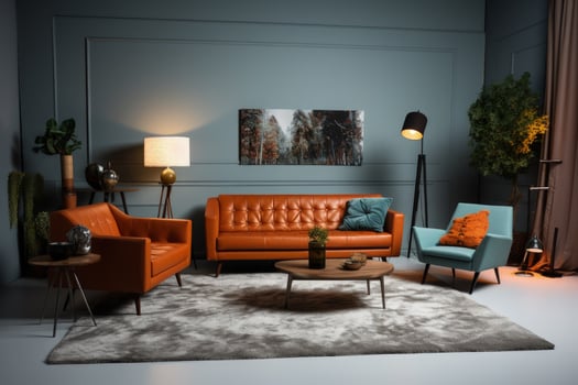 an orange leather sofa and chair in a room photo