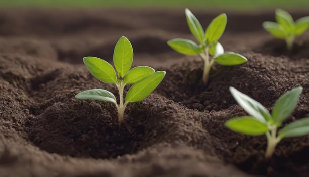 Green Giants Tiny Plants Rising Above Soil photo