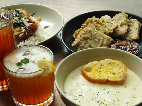 Set of tasty food on the wooden table for lunch or breakfast concept design photo. Asia cuisine advertisement media photo