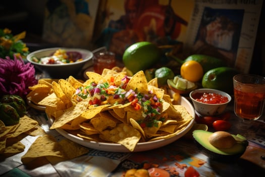 Colorful Mexican Nachos With Fresh Ingredients photo
