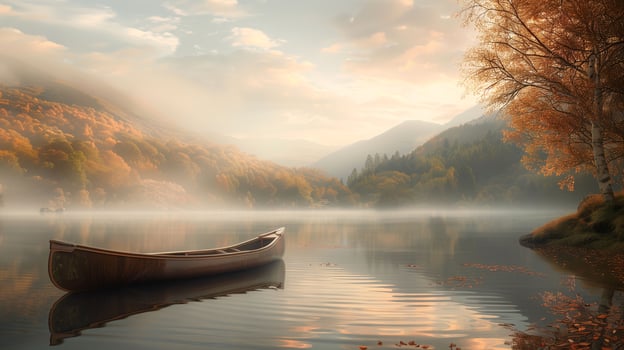 At dawn light, a serene lake in the mountains photo