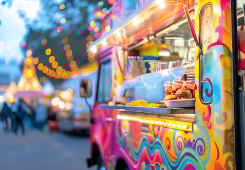 Vibrant Street Food Truck at Festive Street Festival. Capturing the Bokeh Magic photo