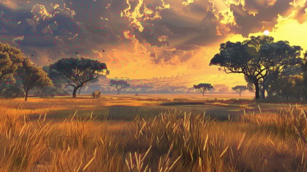 A vast savannah in Africa with acacia twigs photo