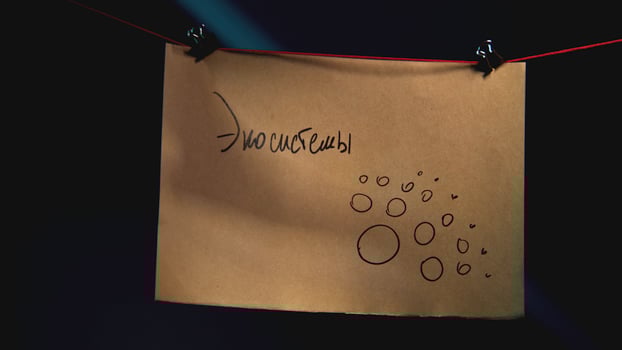 Notes with red thread. Stock footage. Close-up of mysterious notes connected by red thread. Symbols and puzzles on mysterious board with threads photo