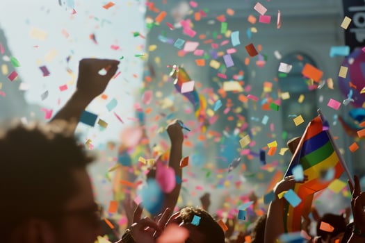 Celebratory Parade on Pride Day with Confetti photo