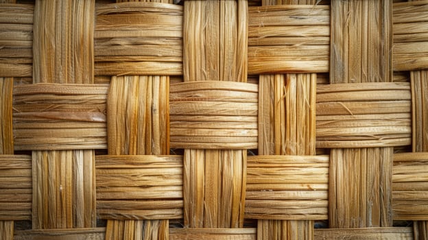 A detailed view of a rectangular strawwoven basket on hardwood flooring photo