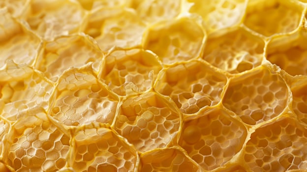 Detailed Close-Up of Textured Golden Honeycomb Structure Ideal for Design and Background Concepts photo