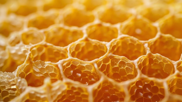 Close-Up Texture of Golden Honeycomb Structure in Nature, Ideal for Nature-Themed Designs and Organic Product Advertisements photo