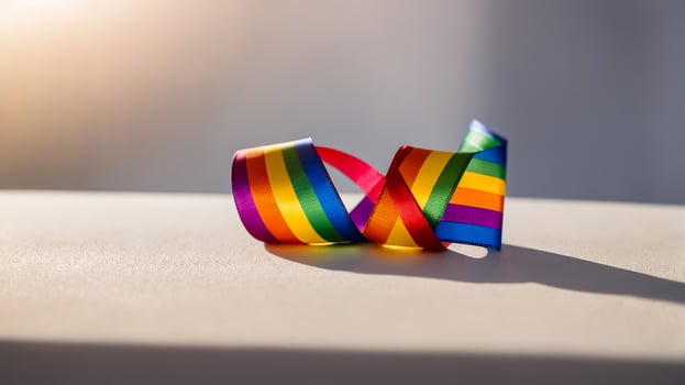 Rainbow Ribbon with Pride Colors on Light Background photo
