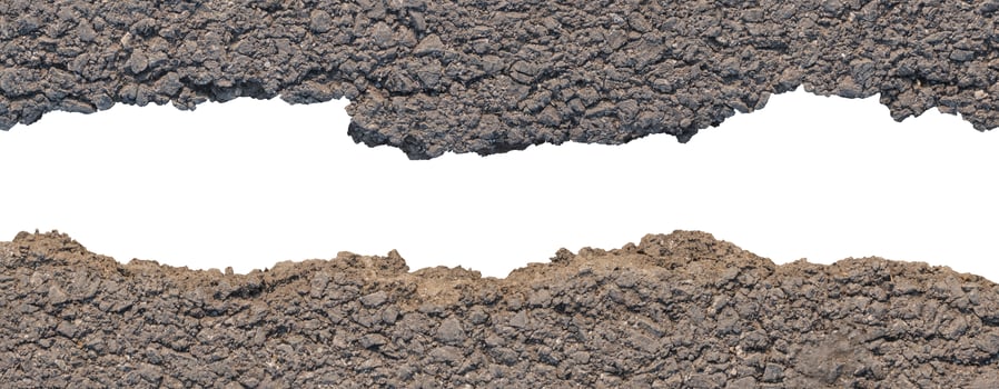 Asphalt texture floor cracked isolated on white background with clipping path included. photo
