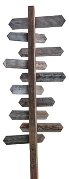 Wooden sign board, Wood arrow label isolated on white background with clipping path included. photo