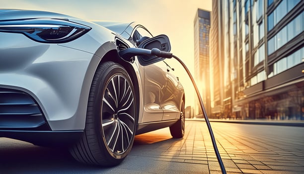 Charging a sports electric car in the city photo
