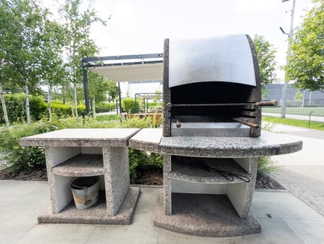 Outdoor BBQ grill. Barbecue open fireplace for cooking photo
