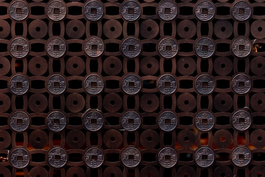 Chainese wall style. Bronze art pattern in the gallery. photo