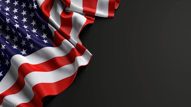 Folded American Flag on Black Background, Memorial Day, Realistic Fabric photo