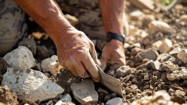 A the rubble and construction materials the archaeologists uncover ancient pottery fragments that offer clues to the past photo
