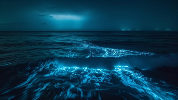 The normally dark and mysterious ocean comes alive at night with the enchanting glow of bioluminescent waves photo