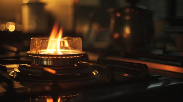 The soft hum of a gas stove is accompanied by the glowing warmth of the flame photo