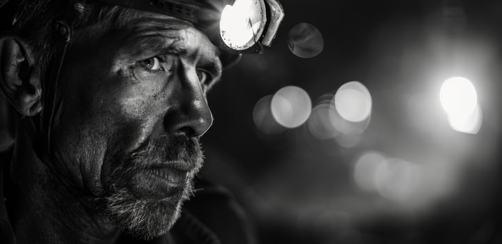 With his headlamp illuminating the way the coal miner works tirelessly in pursuit of the coveted black gold photo