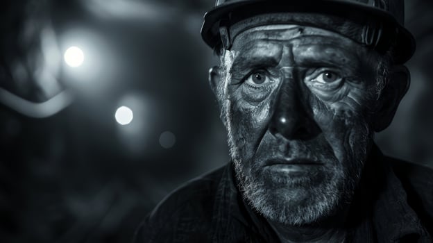 Despite the tough and challenging work the coal miner presses on his headlamp a vital tool in this hazardous environment photo