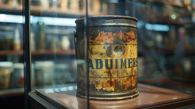 Housed in a glass case in a museum the oil can is a reminder of the ingenuity of past generations photo