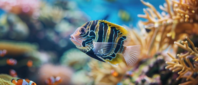 closeup of a black and yellow coloured fish under the sea photo