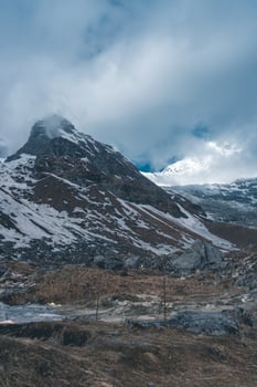 snow covered mountains, landscape with clouds and mountain, annapurna base camp, mountain in nepal, ABC trek photo