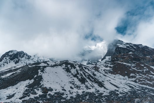 landscape with sky, mount everest country, snow covered mountain peaks, Mountain in nepal,Annapurna Base Camp photo