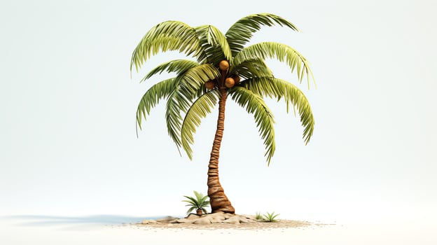 Creative depiction of a tropical palm tree model, complete with detailed fronds and a textured trunk, showcased on a white background for a fresh, summery vibe. photo