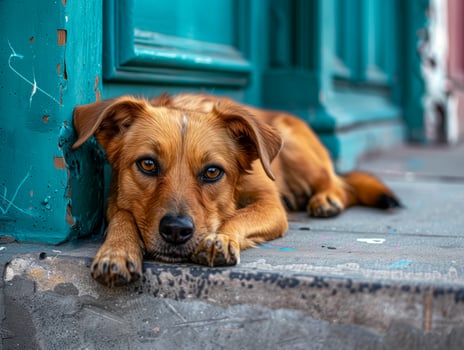 A homeless dog on the street photo