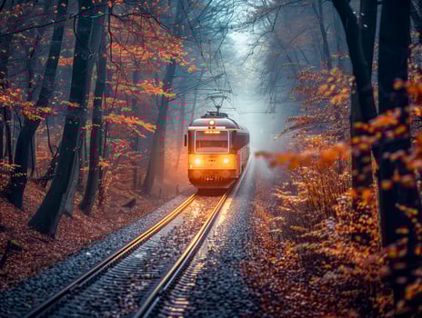 An electric train moves along a track photo