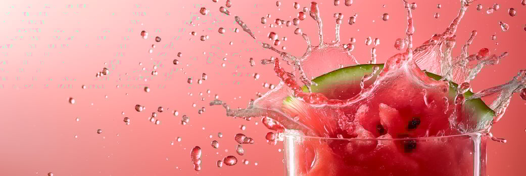 Watermelon juice splash on a pink to green gradient background, summer vibes photo