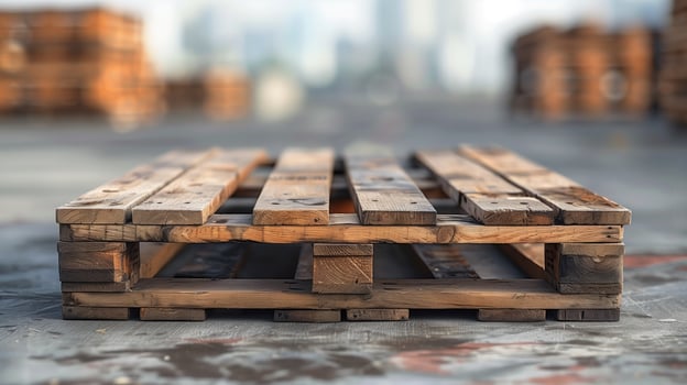 Wooden pallet in empty warehouse photo