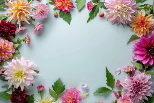Flowers frame with copy space. Summer or spring floral theme greeting card. Postcard mockup with space for text photo