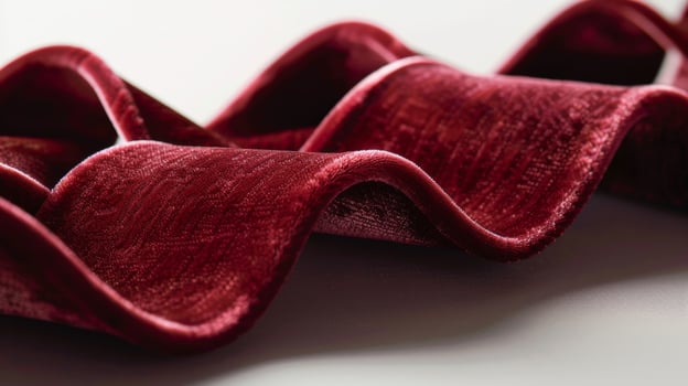 The fine ridges and valleys of a burgundy velvet ribbon highlighting its sumptuous and luxurious feel photo
