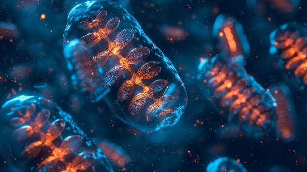Overlapping images of mitochondria DNA strands showcasing the overlapping loop formation that allows for efficient replication photo