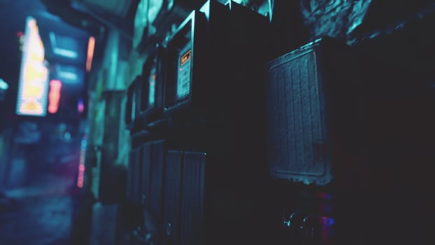A room with a bunch of boxes on the wall photo