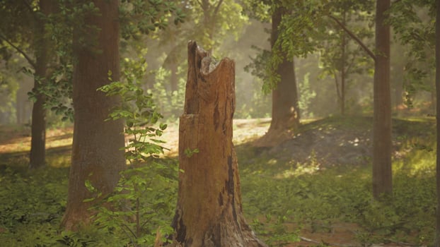 A tree stump in the middle of a forest photo