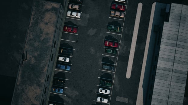 Aerial View of Parked Cars in Parking Lot photo