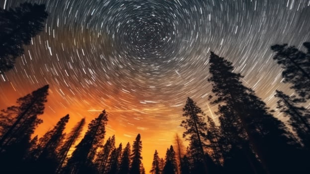 Spectacular stars at night with the North Star shining brightly. . photo