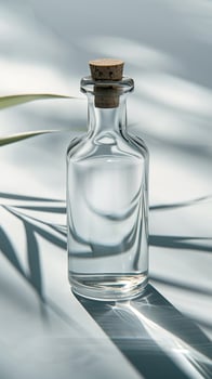 A glass bottle with a cork on top photo