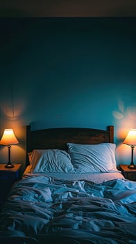 A bed with a white comforter photo