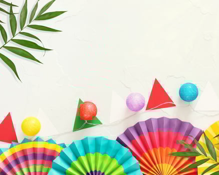 Mexico holiday background with paper fans and garlands photo