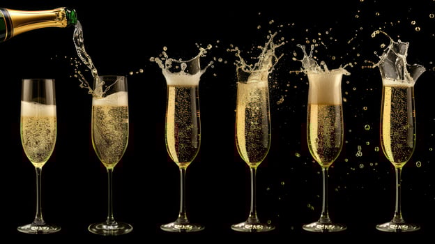 Champagne pouring into glasses on a black background photo