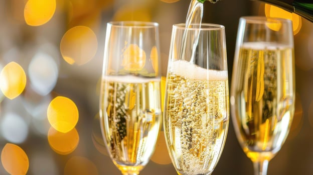 Three glasses of champagne are being poured into them photo