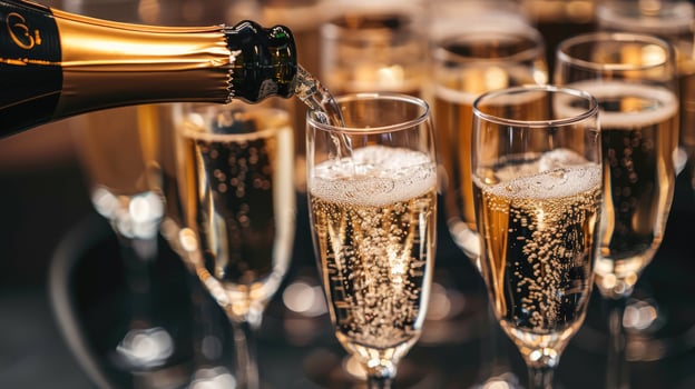 Champagne being poured into glasses at a party photo