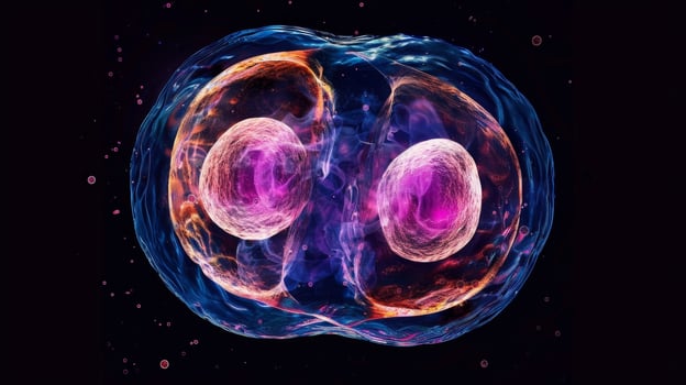 A timelapse series of images capturing the division of a human cell and the eventual formation of two distinct daughter cells photo